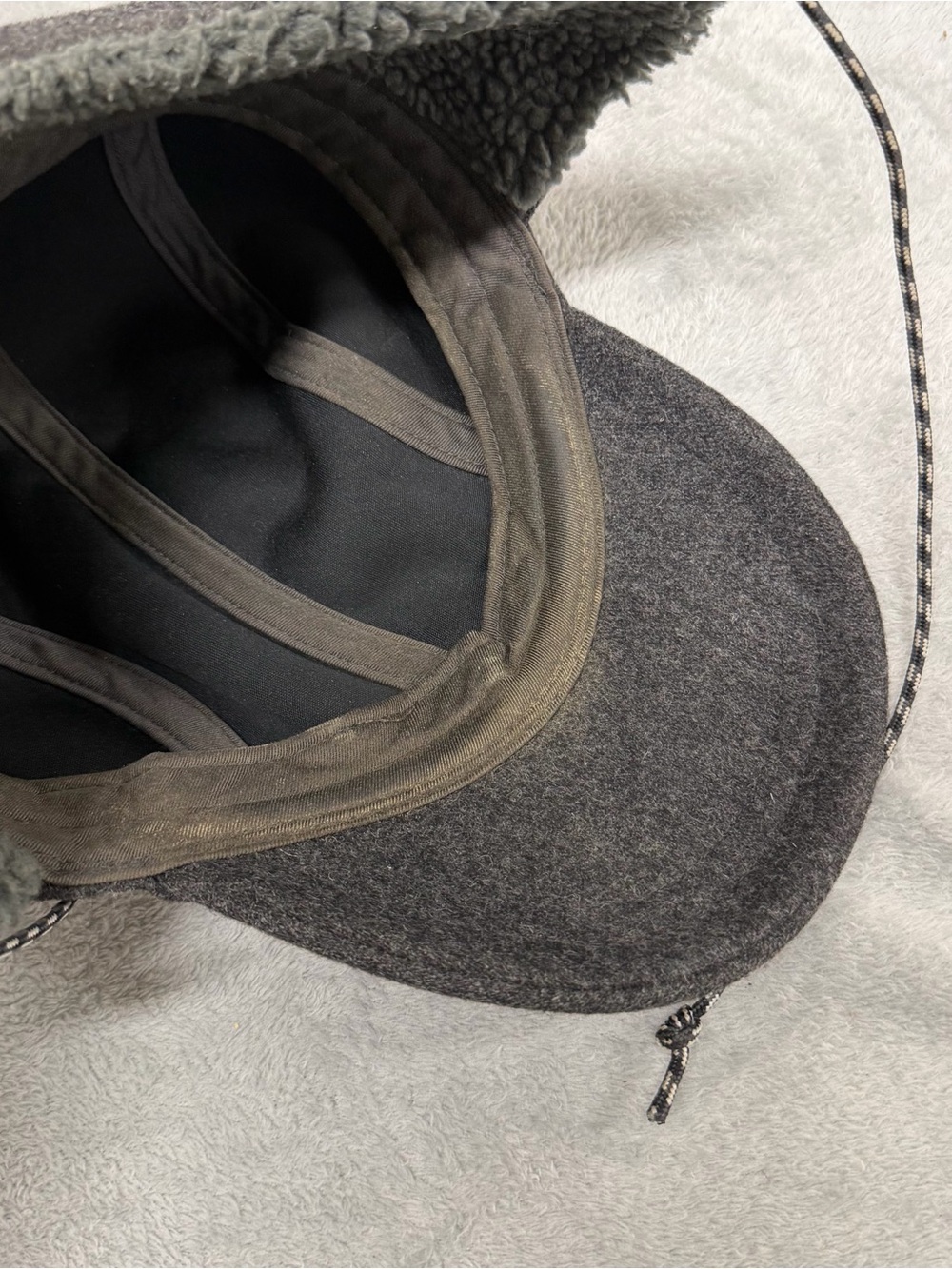 Patagonia Recycled Wool Ear Flap Cap Sherpa Cap Gray Outdoor Winter View 6
